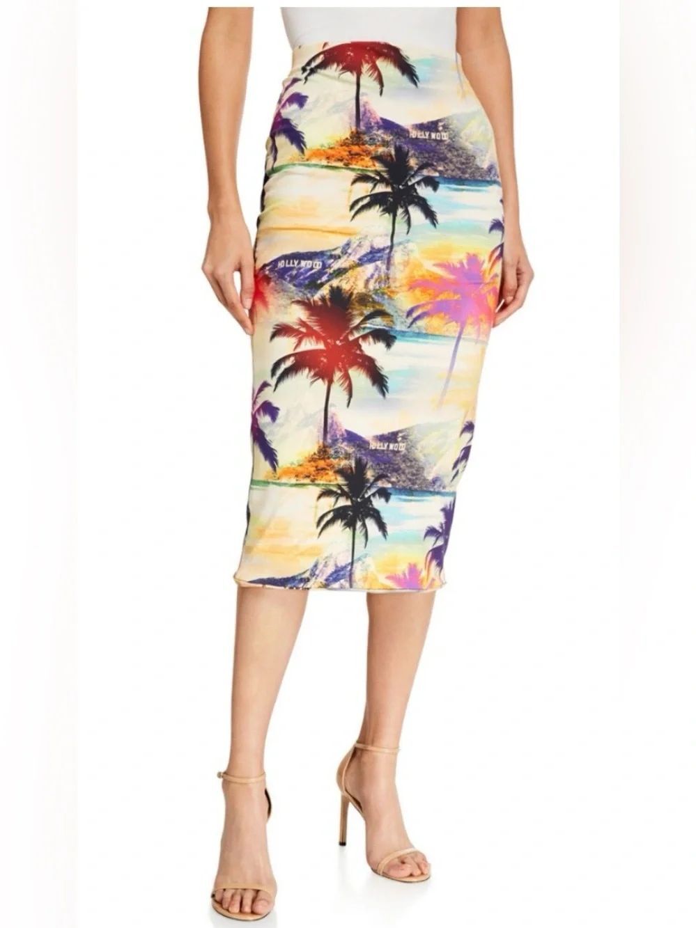 Le Superbe Tropical Multi-Color Palm Print reversible Pencil Skirt, S